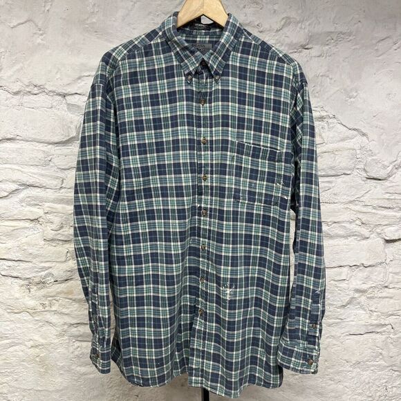 Vintage 100% Cotton Thin Flannel Button Down Shirt Distressed Paint Splatters - Picture 1 of 8